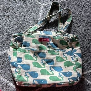 Bungalow 360 Purse Shoulder Bag Blue Green Whale Cotton Canvas Vegan